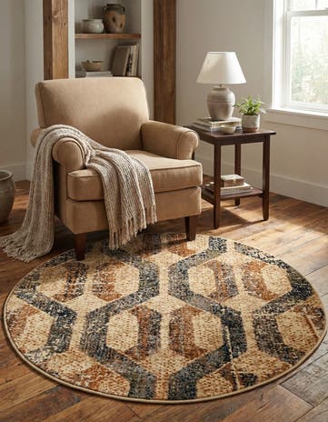 Beige Cream Saturn Round Rug