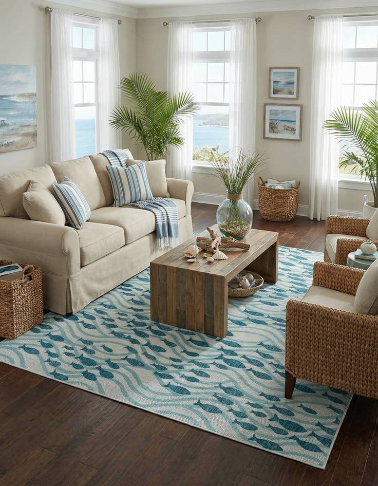 Detail image of  10' x 13'  Washable Coastal Indoor / Outdoor Rug