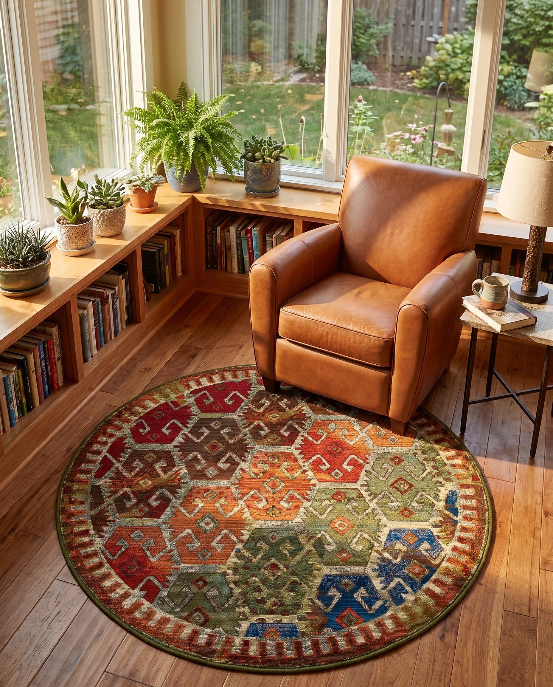 4' x 4' Easy-Clean Southwestern Indoor / Outdoor Round Rug