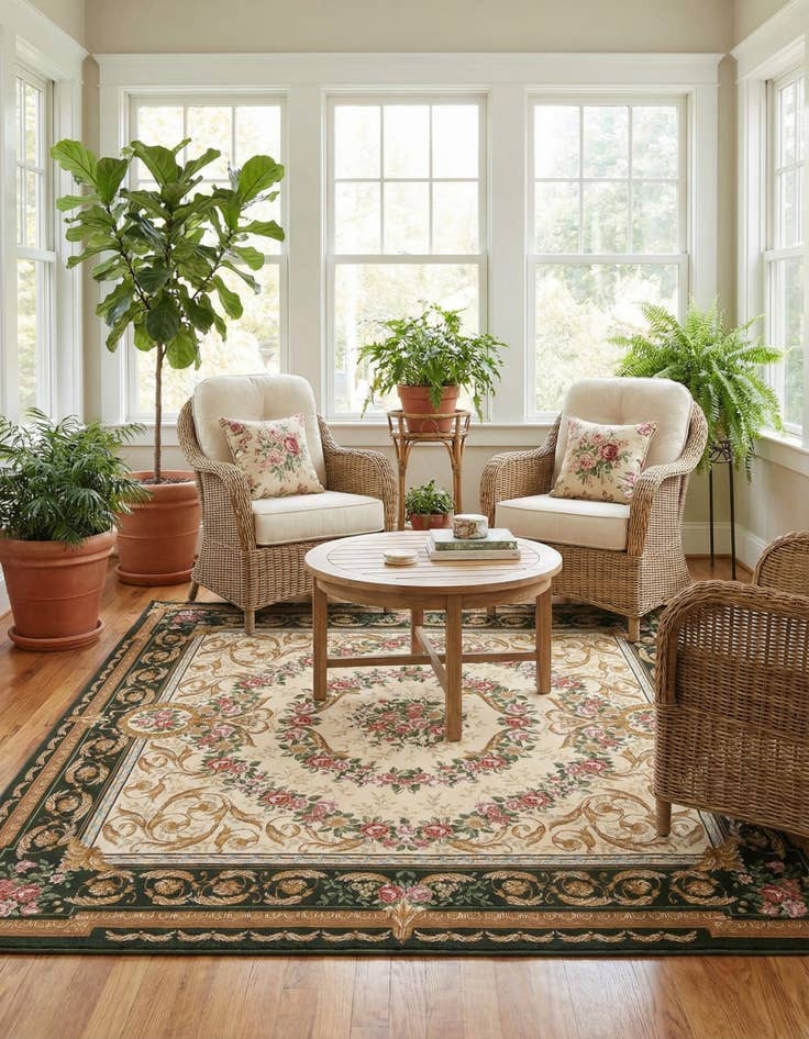 Detail image of 7' 10 x 7' 10  Washable Traditional Indoor / Outdoor Square Rug