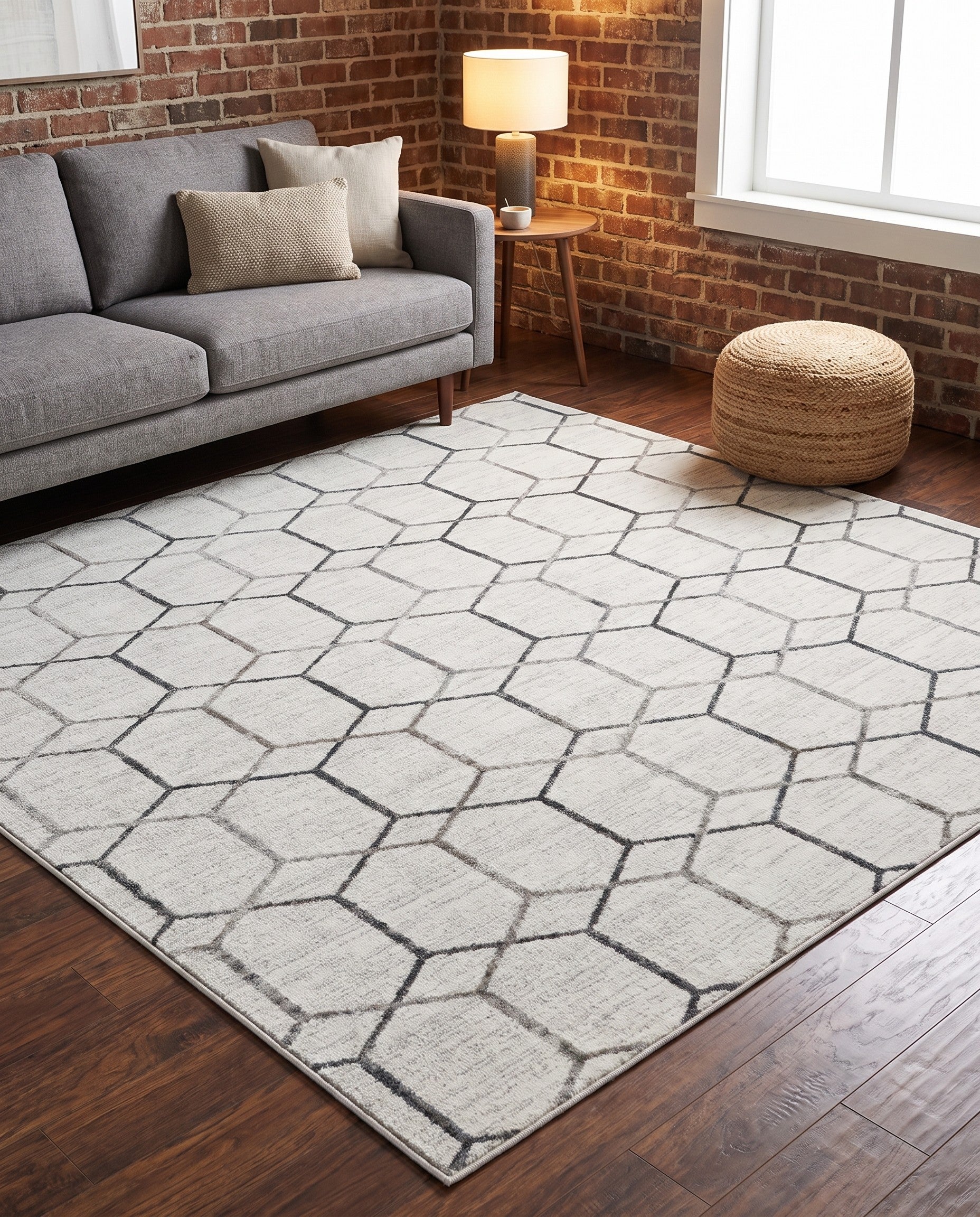 White Lattice Trellis Square Rug