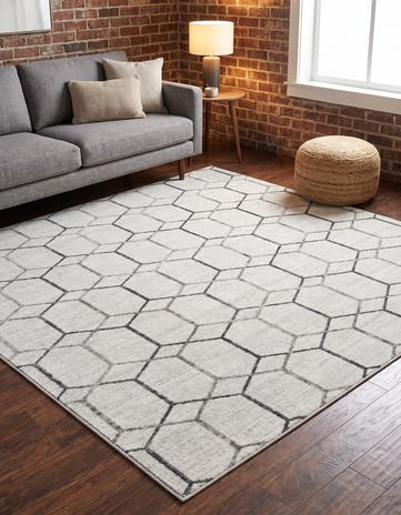 White Lattice Trellis Square Rug