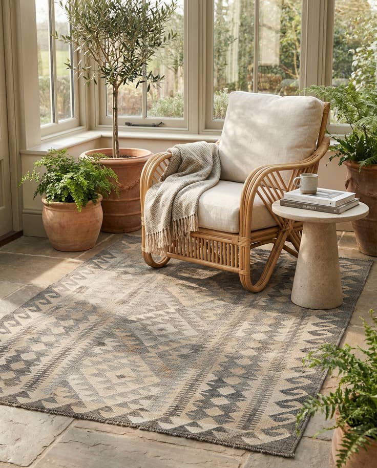 Detail image of 4' 3 x 6' Hand Woven Kilim Maymana Wool Rug