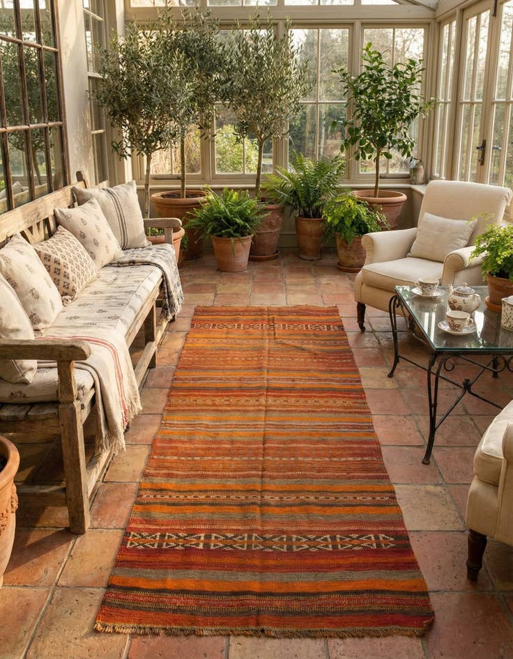 Detail image of 3' 5 x 9' 10  Hand Woven Kilim Fars Wool Runner Rug