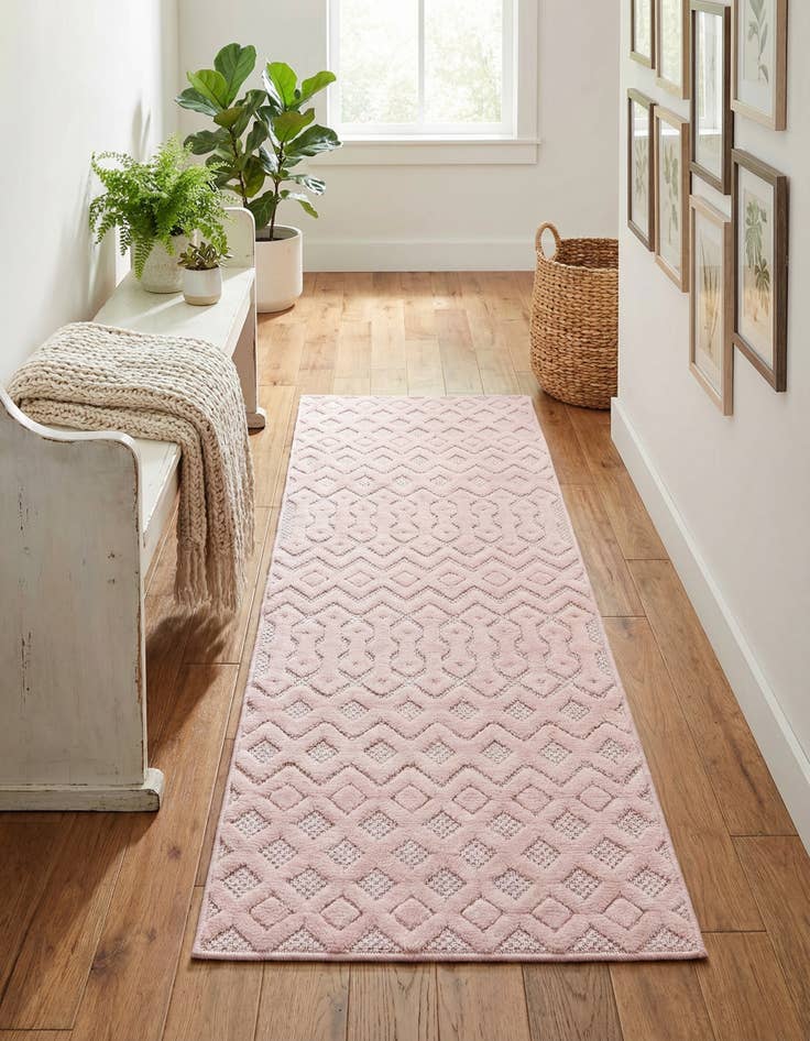 Detail image of 2' x 6'  Washable Trellis Textured Indoor / Outdoor Runner Rug
