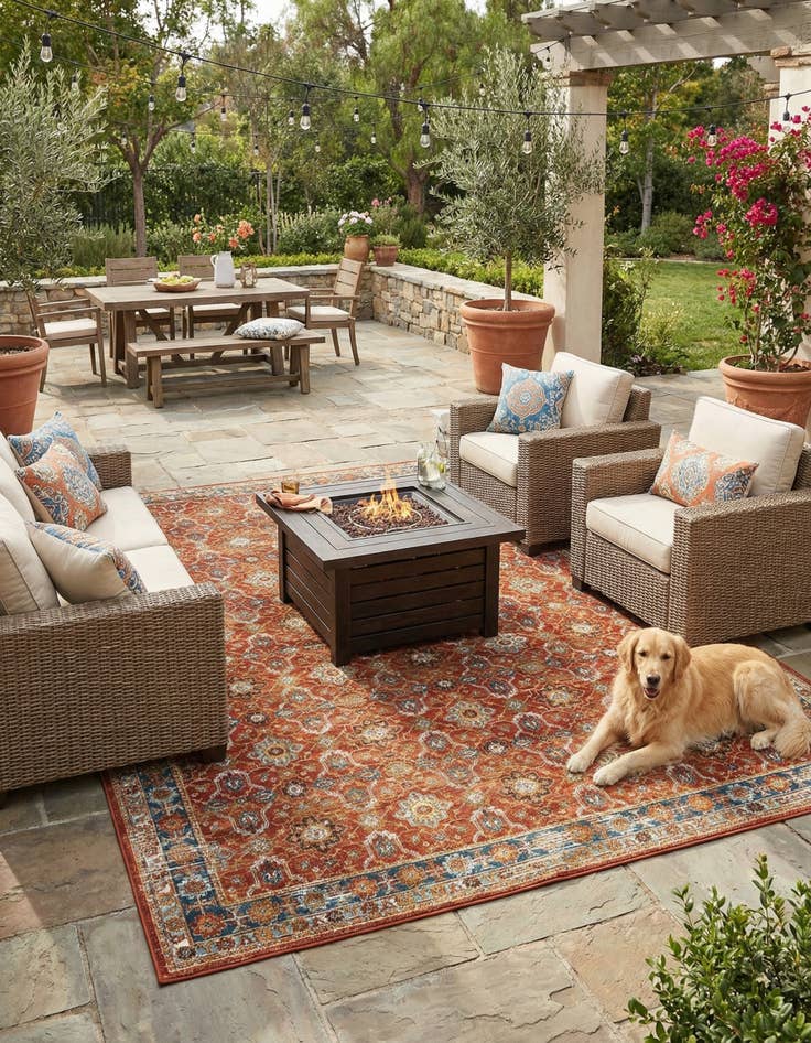 Detail image of 10' x 14'  Washable Traditional Indoor / Outdoor Rug