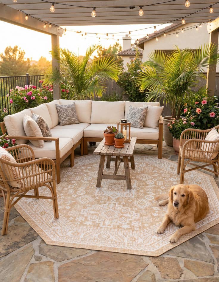 Detail image of 7' 10 x 7' 10  Washable Aztec Indoor / Outdoor Octagon Rug