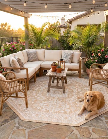 7' 10 x 7' 10 Easy-Clean Aztec Indoor / Outdoor Octagon Rug