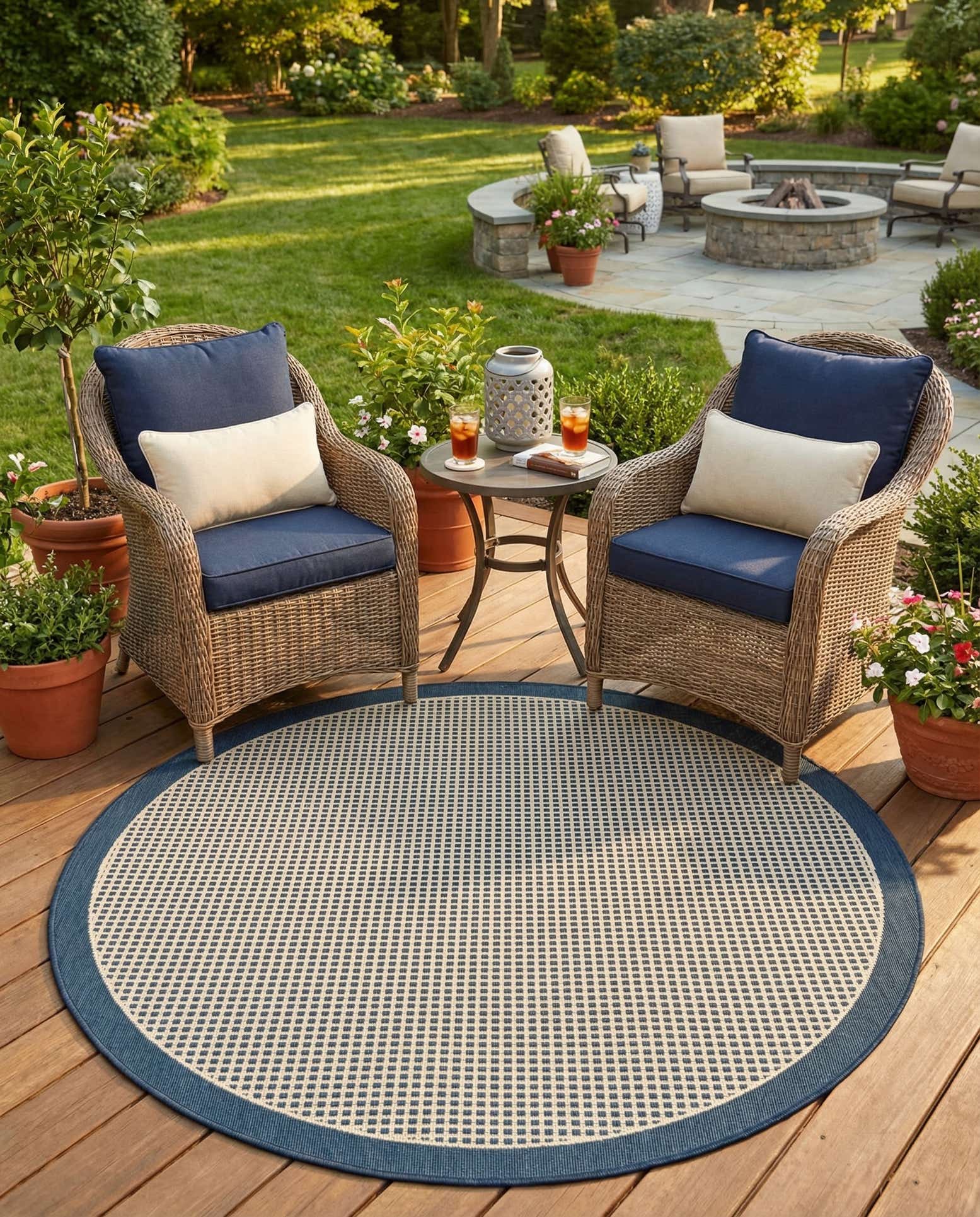 5' x 5' Easy-Clean Border Indoor / Outdoor Round Rug