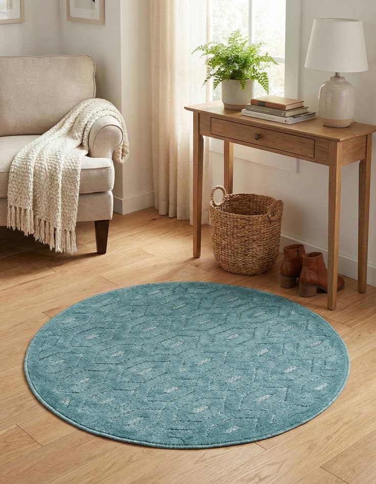 Detail image of 3' x 3'  Washable Trellis Textured Indoor / Outdoor Round Rug