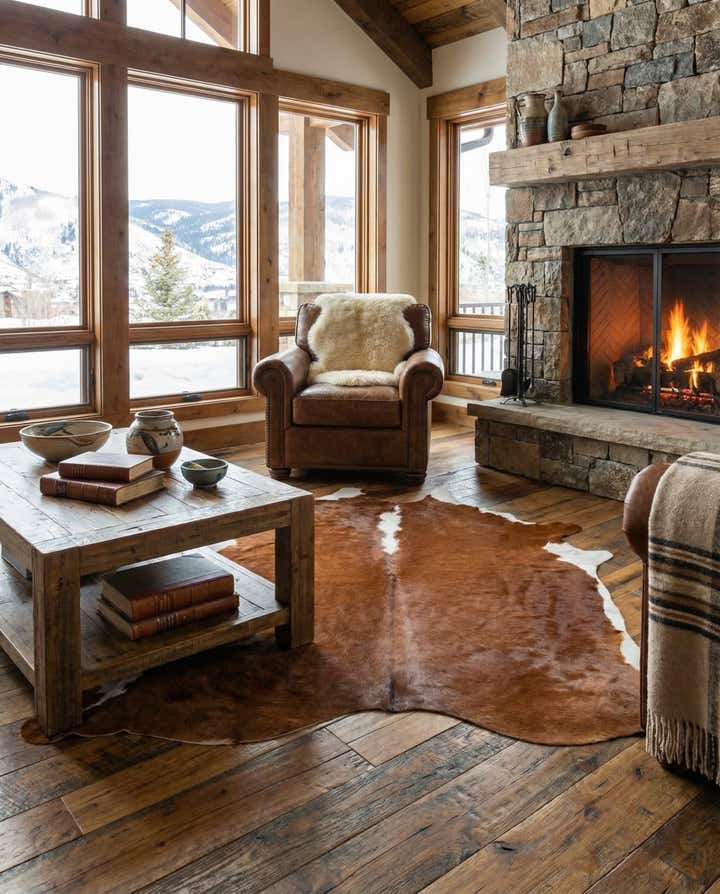 7' x 7' 6 Cowhide Leather Freeform Rug