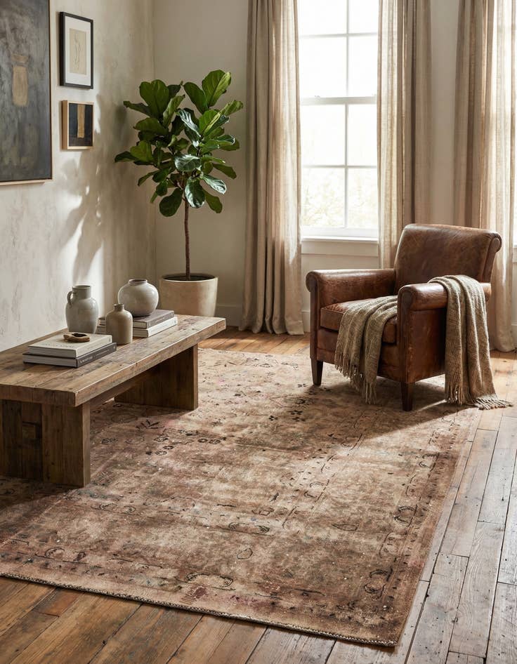 Detail image of 4' 5 x 7'  Hand Knotted Ultra Vintage Persian Wool Rug