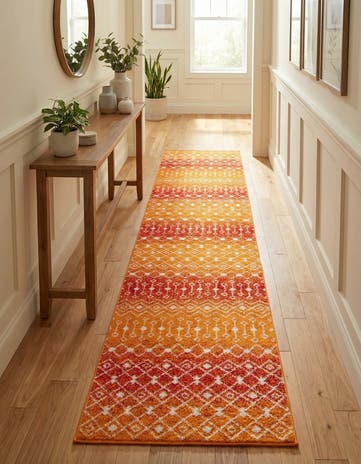Orange and Red Moroccan Trellis Runner Rug