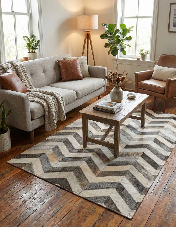 Detail image of 3' 2 x 5' 1 Cowhide - Patchwork Rug