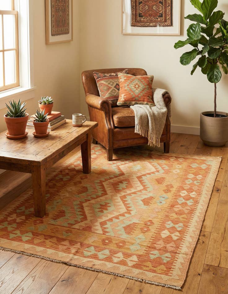 Detail image of 3' 4 x 5'  Hand Woven Kilim Waziri Wool Rug