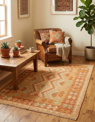 3' 4 x 5' Hand Woven Kilim Waziri Wool Rug