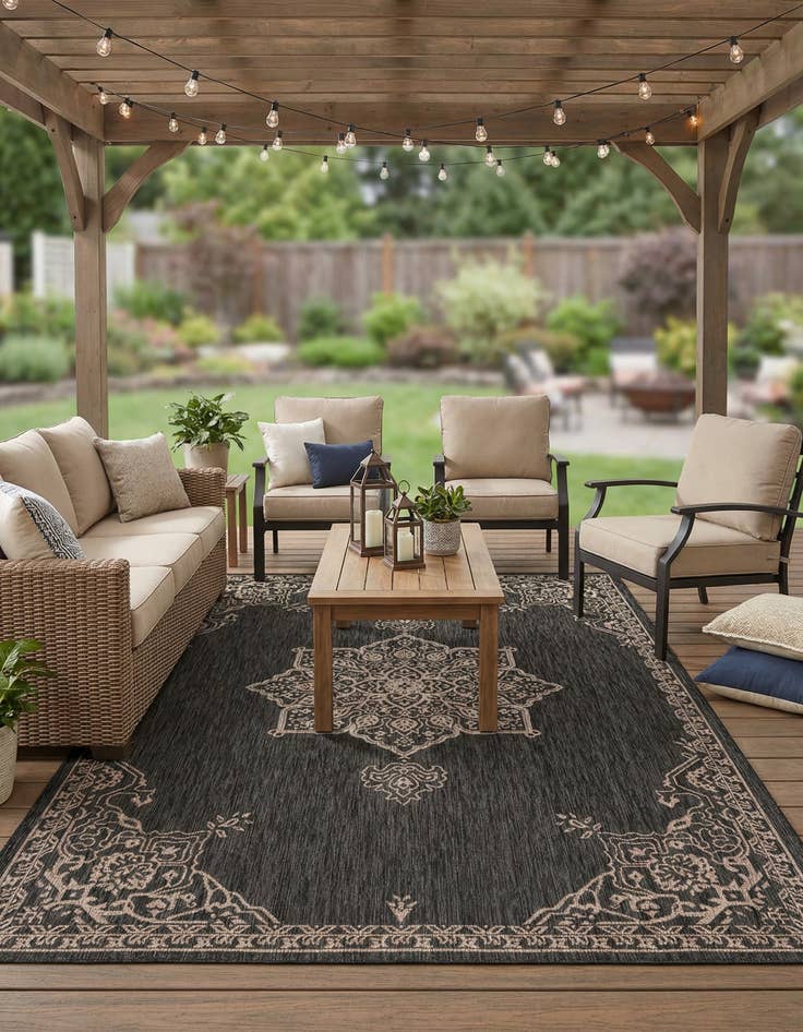 Detail image of 7' 10 x 11'  Washable Traditional Indoor / Outdoor Rug
