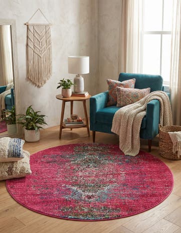 Pink Washable Arte Round Rug