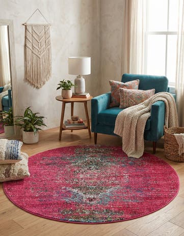 Pink Washable Arte Round Rug