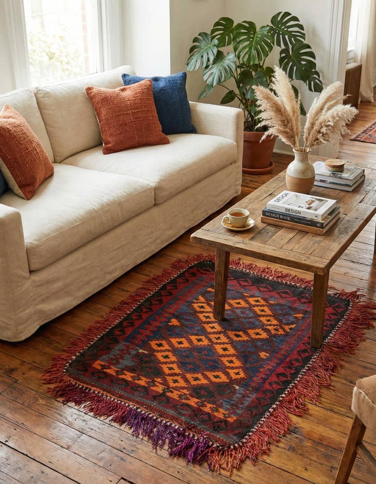 Detail image of 3' 1 x 4' 1  Hand Woven Kilim Modern Wool Rug