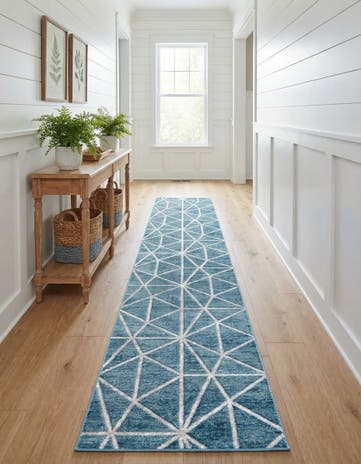 Blue Lattice Trellis Runner Rug