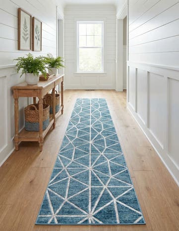 Blue Lattice Trellis Runner Rug