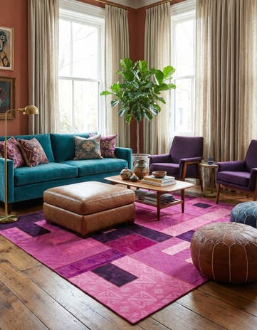 7' 2 x 9' 10 Hand Woven Patchwork Wool Rug