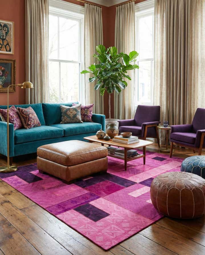 7' 2 x 9' 10 Hand Woven Patchwork Wool Rug