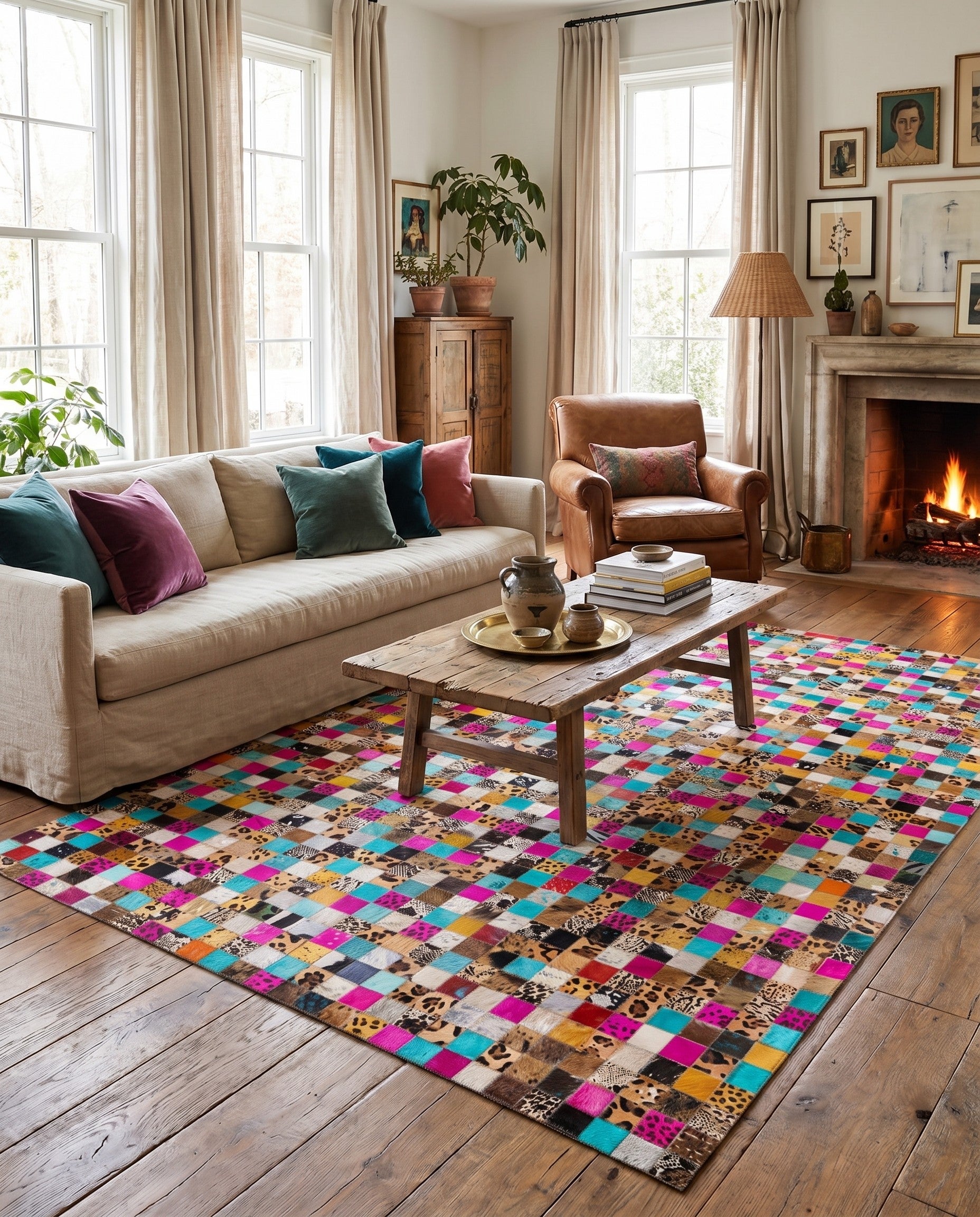 5' x 8' Cowhide Leather Rug