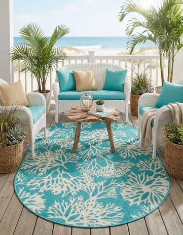 4' x 6' Easy-Clean Coastal Indoor / Outdoor Oval Rug