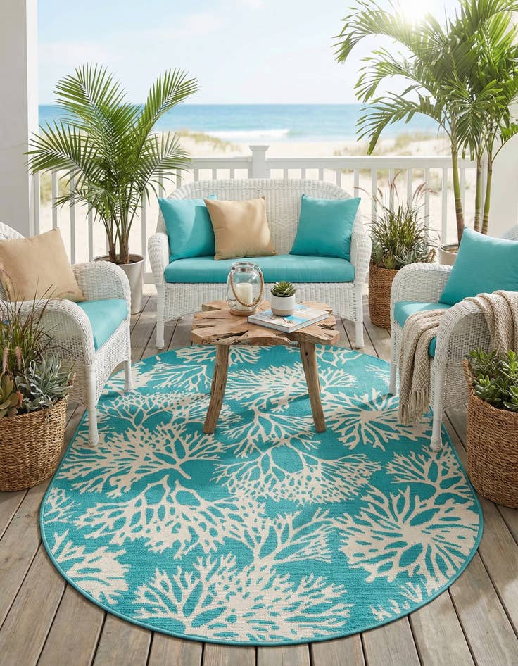 Detail image of 4' x 6' Easy-Clean Coastal Indoor / Outdoor Oval Rug