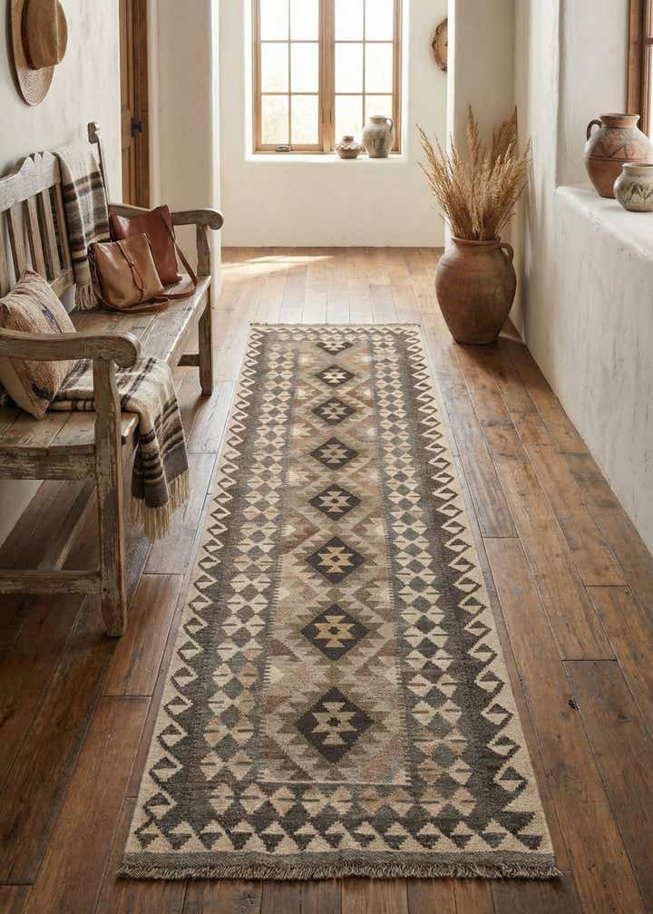 2' 8 x 9' 6 Hand Woven Kilim Maymana Wool Runner Rug