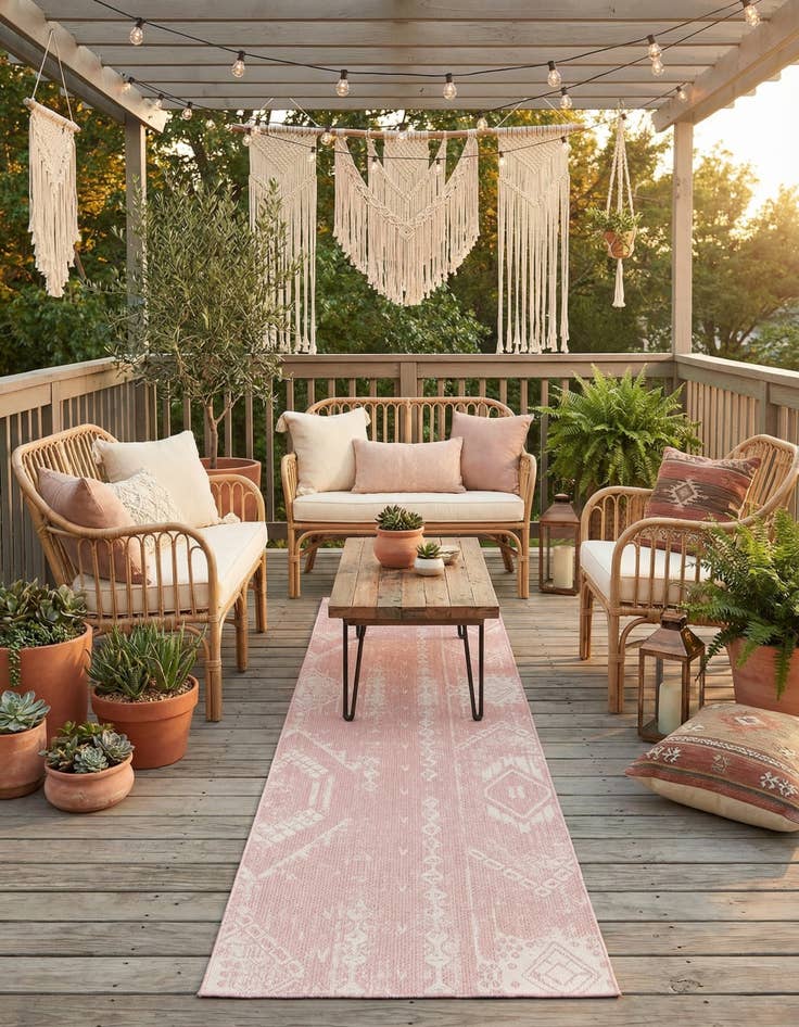 Detail image of  2' 7 x 12'  Washable Bohemian Indoor / Outdoor Runner Rug