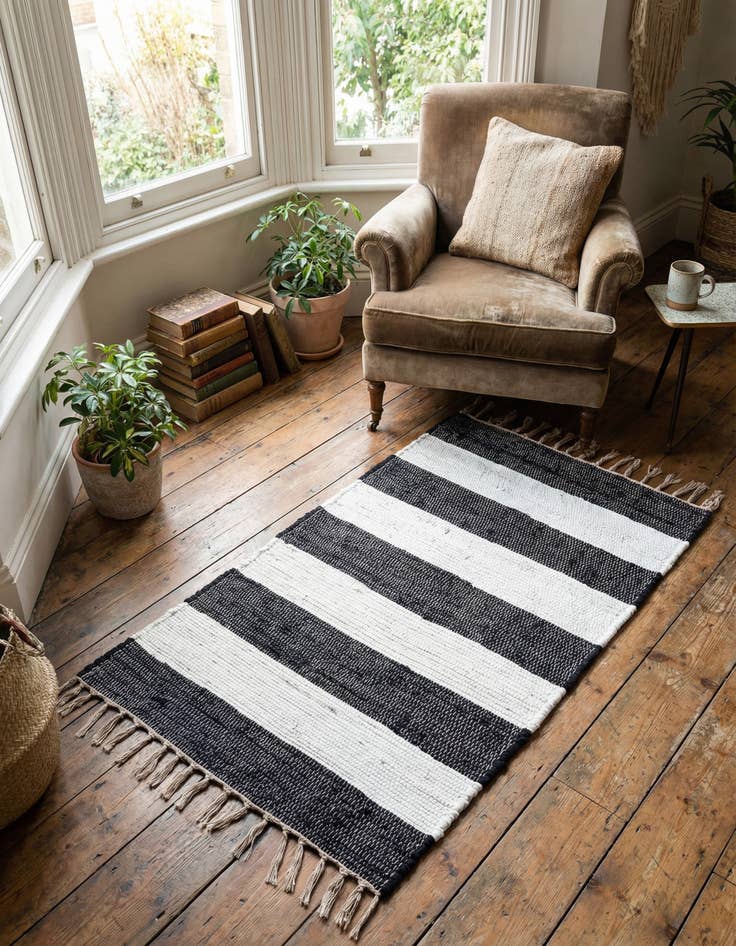 Detail image of  2' x 4' 1  Hand Woven Chindi Rag Runner Rug