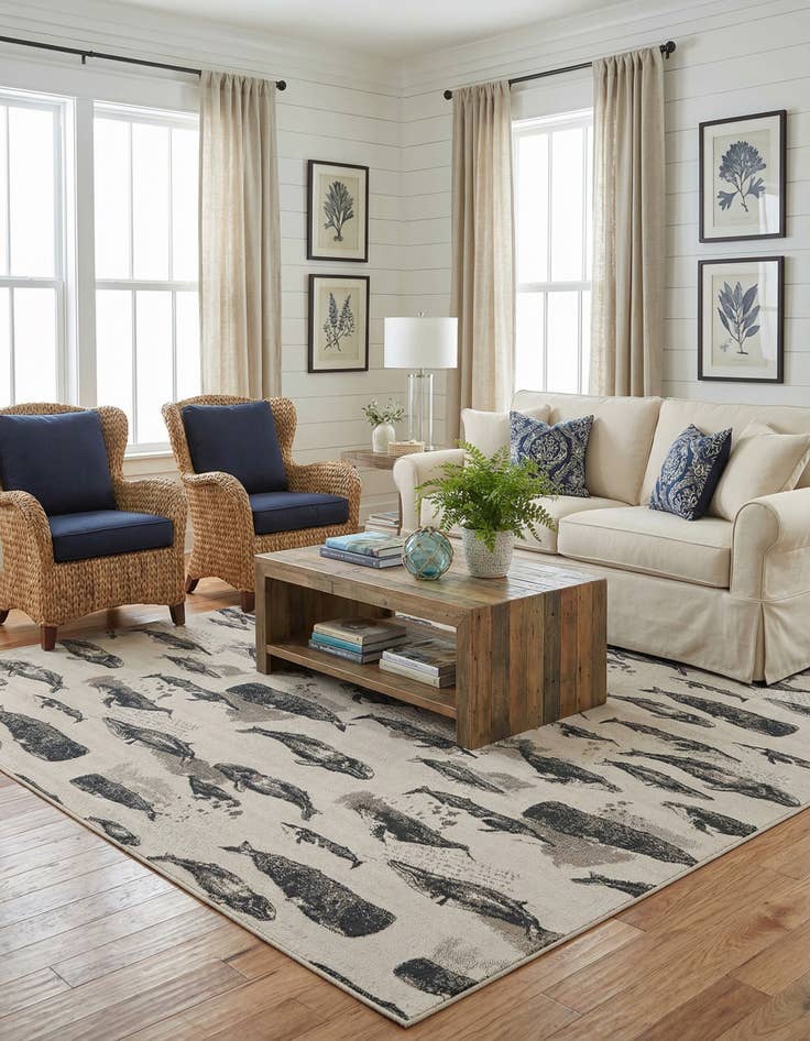 Detail image of 9' x 12'  Washable Coastal Indoor / Outdoor Rug