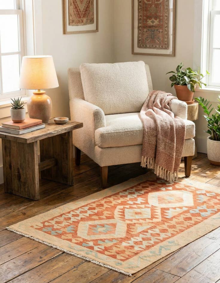 Detail image of 2' 9 x 4' 3  Hand Woven Kilim Waziri Wool Rug