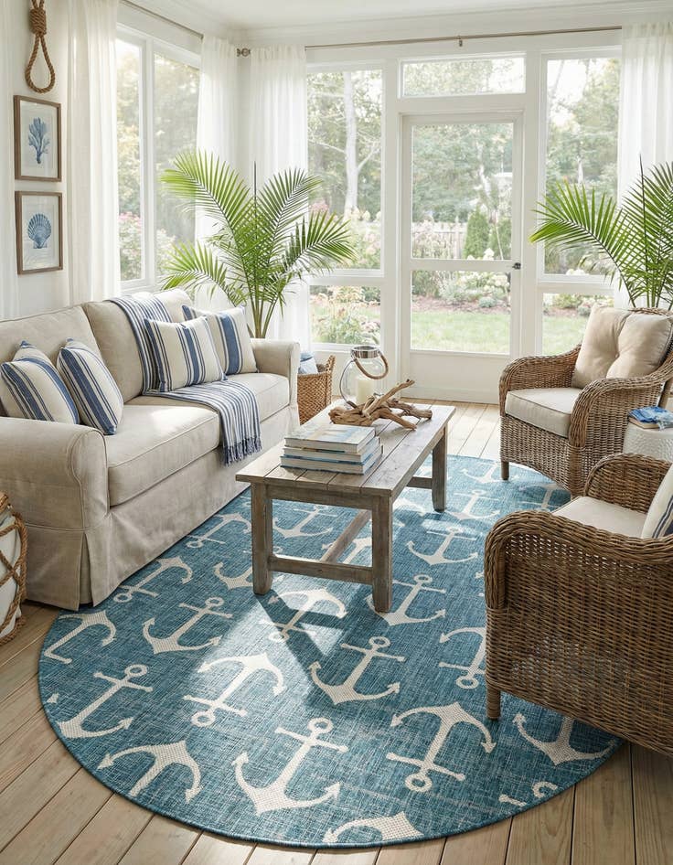 Detail image of 7' 10 x 10'  Washable Coastal Indoor / Outdoor Oval Rug
