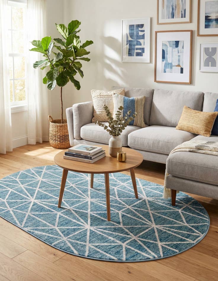 Detail image of  5' 3 x 8' Lattice Trellis Oval Rug