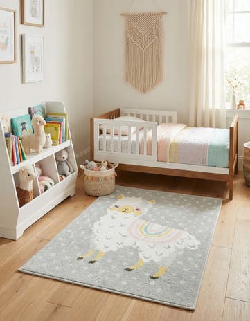 Gray Llama Whimsy Kids Rug