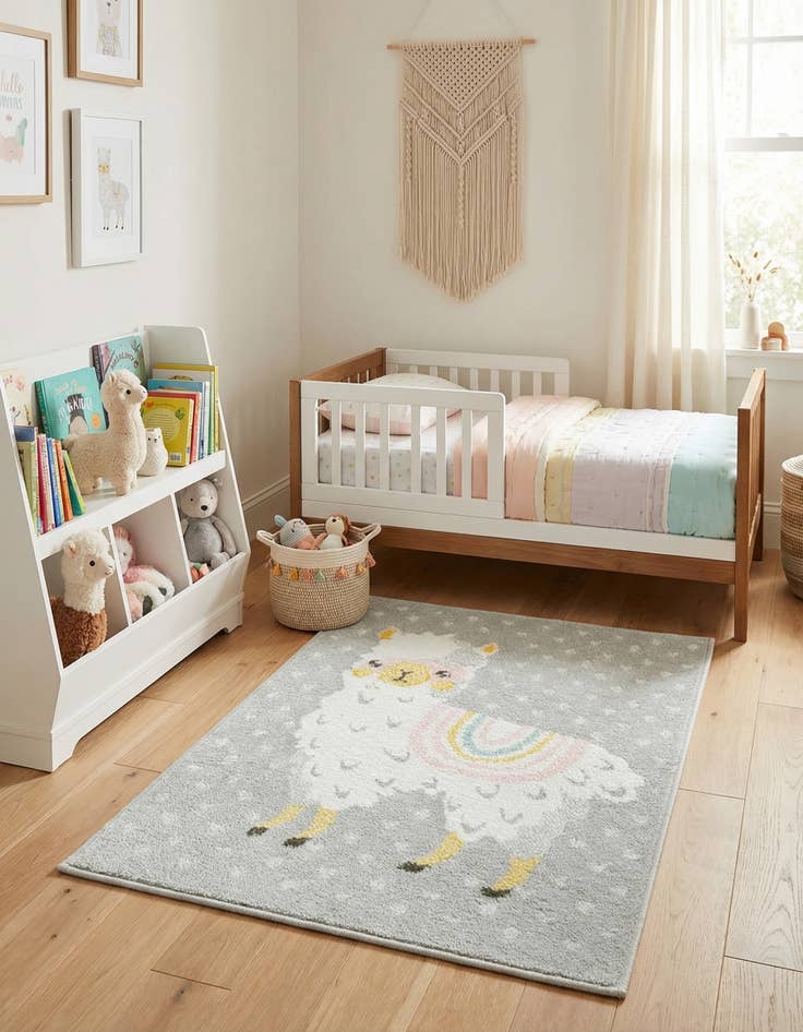 Detail image of  2' 2 x 3' Llama Whimsy Kids Rug