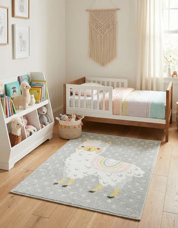 Gray Llama Whimsy Kids Rug