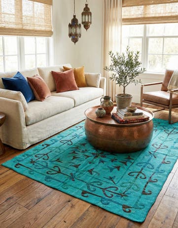 5' 3 x 7' 4 Hand Woven Kilim Suzani Wool Rug