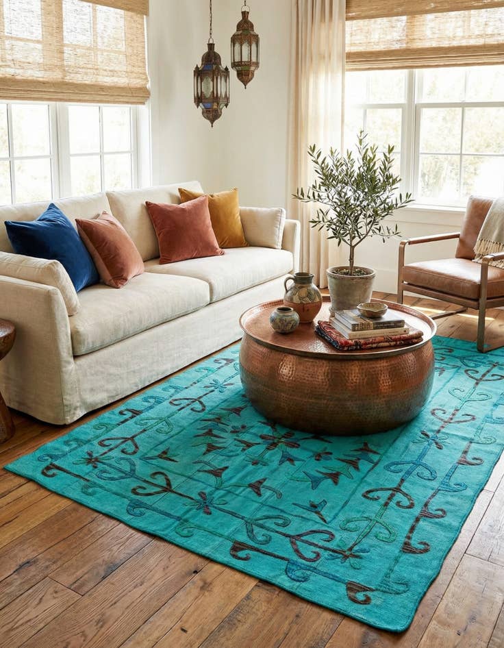 Detail image of 5' 3 x 7' 4  Hand Woven Kilim Suzani Wool Rug