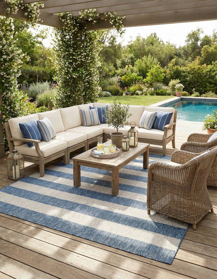 Detail image of 12' x 12'  Washable Striped Indoor / Outdoor Square Rug