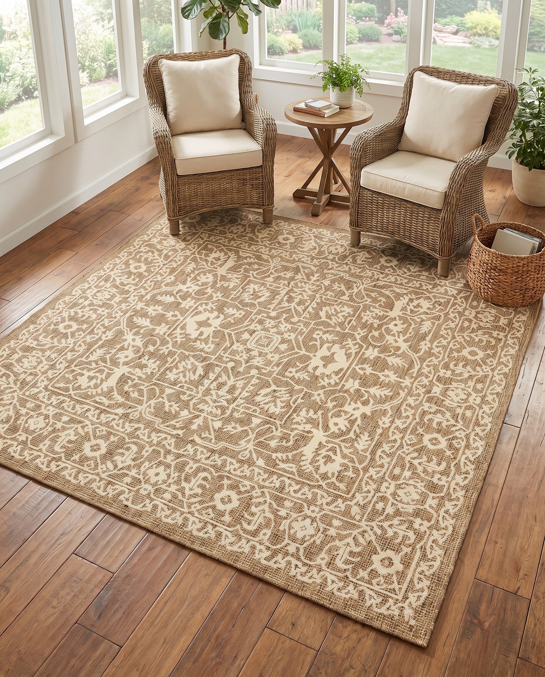 6' x 6' Easy-Clean Botanical Indoor / Outdoor Square Rug