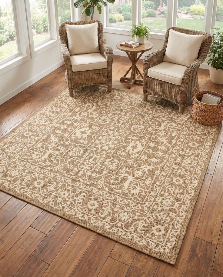 Detail image of 6' x 6' Easy-Clean Botanical Indoor / Outdoor Square Rug