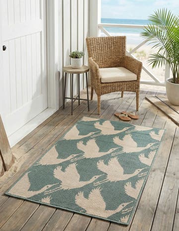Stone Blue Easy-Clean Coastal Indoor / Outdoor Rug