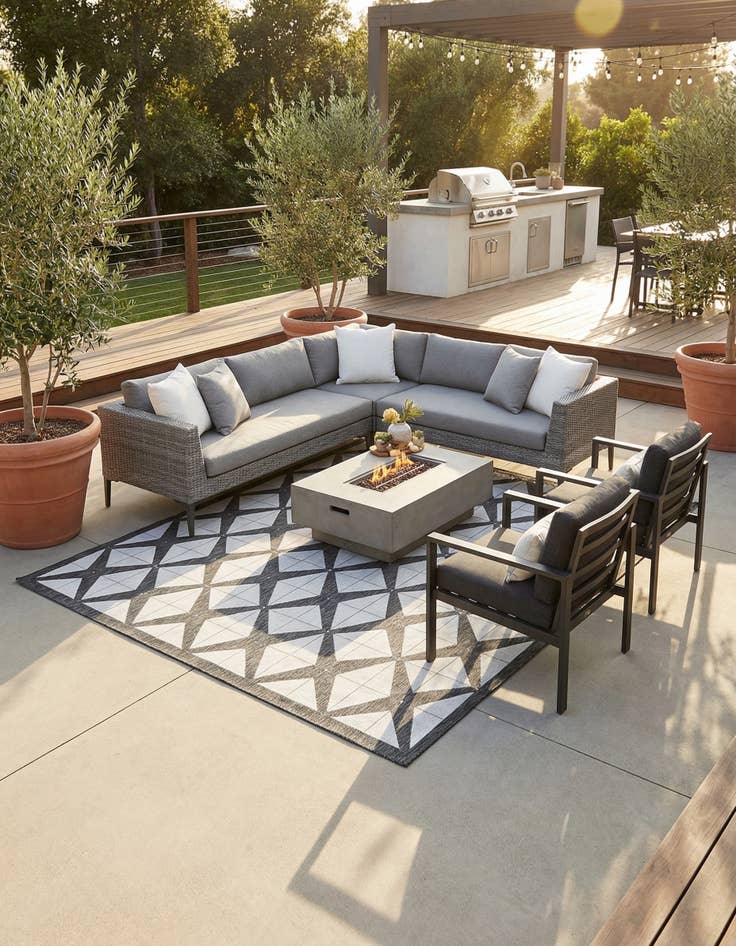 Detail image of 12' x 12'  Washable Modern Indoor / Outdoor Square Rug