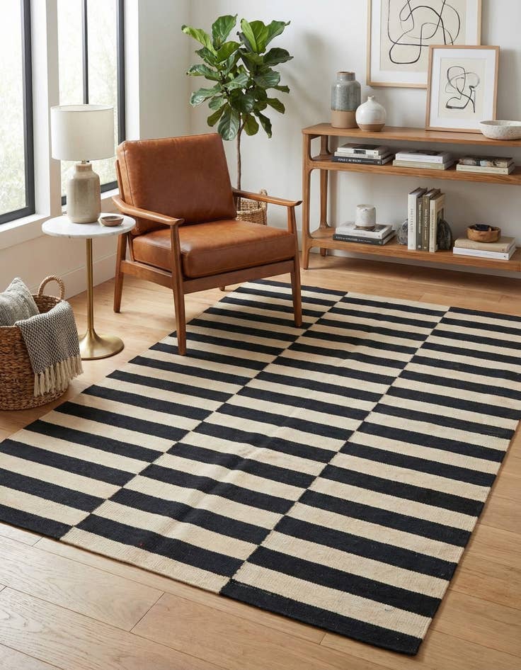 Detail image of 4' 2 x 6'  Hand Woven Kilim Modern Wool Rug