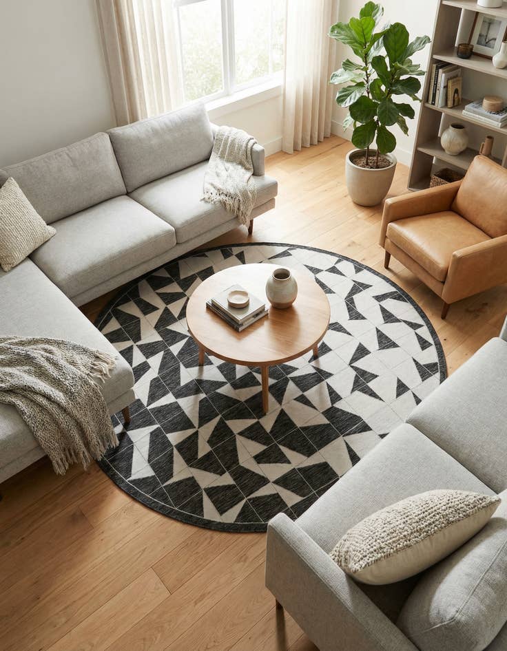 Detail image of 7' 10 x 7' 10 Easy-Clean Modern Indoor / Outdoor Round Rug
